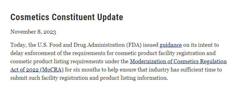 FDA,化妝品,工廠注冊,產(chǎn)品清單,登記,執(zhí)行時(shí)間